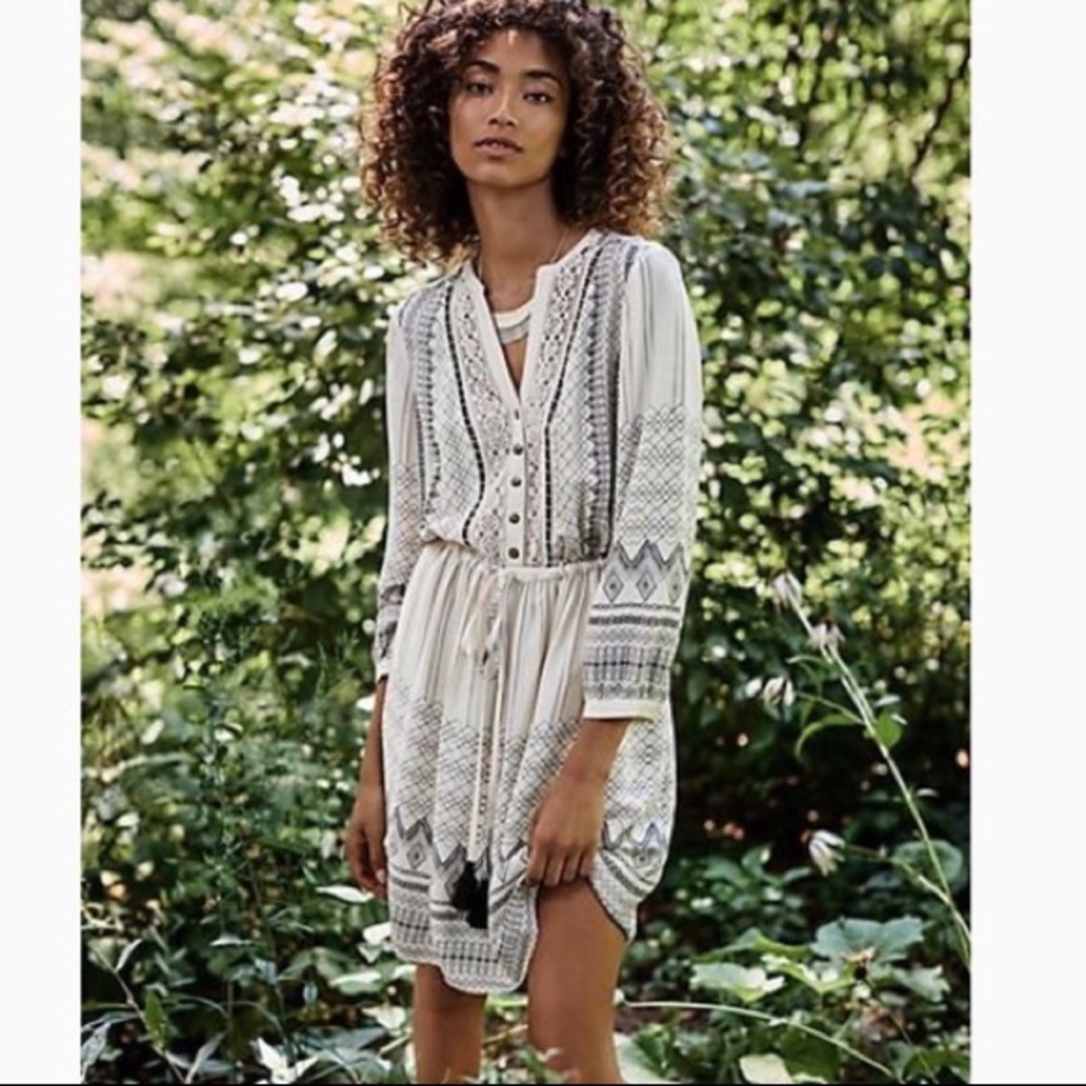 Anthropologie Floreat Perrie Cream Pattern Dress
